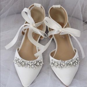 Ivory satin wedding flats